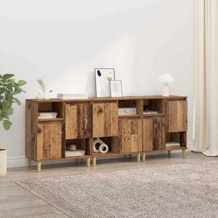 vidaXL - Dressoirs - 3 - st - Oud - Hout - 60 - x - 35 - x - 70 - cm - Bewerkt - hout