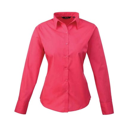 Premier Dames/Dames Popeline Blouse met Lange Mouwen (Heet Roze)