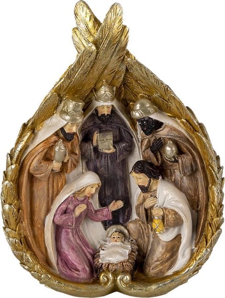 Clayre & Eef Beeld Kerstgroep 14x7x19 cm Goudkleurig Wit Polyresin Kerstdecoratie