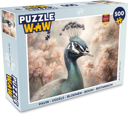 Puzzel Pauw - Vogels - Bloemen - Boom - Botanisch - Legpuzzel - Puzzel 500 stukjes