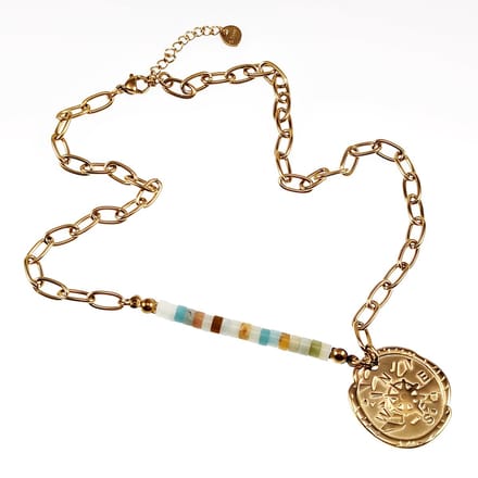 Kompas ketting Dames - Stalen Goudkleur - Ovale Schakelsketting met Hanger