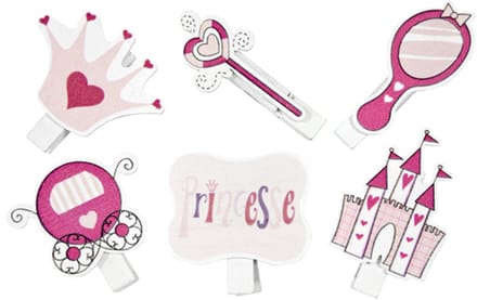 HOBI - 6 decoratieve prinsessen knijpers 4 cm voor verjaardagstafel