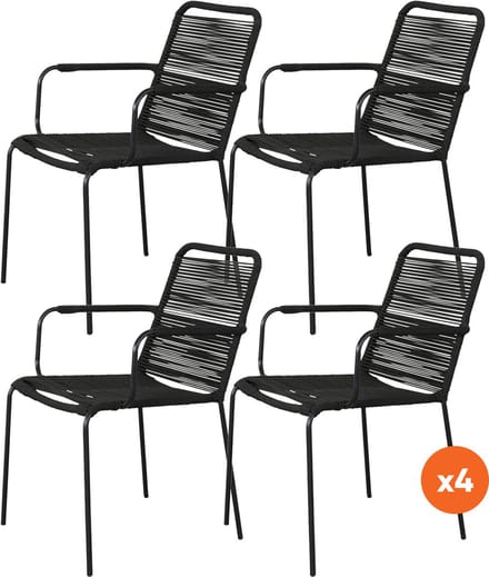 Set van 4 - Denver Rope stapelbare stoel - Zwart