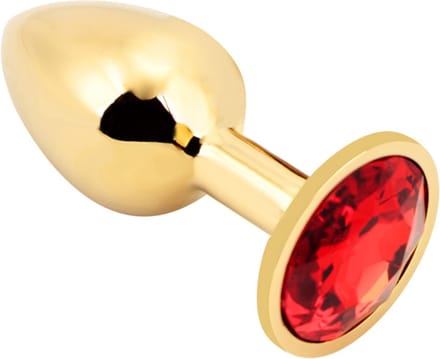 PLGZ - Rosebud Metalen Buttplug - Goud - Rode Siersteen - Verkrijgbaar in 3 maten Small