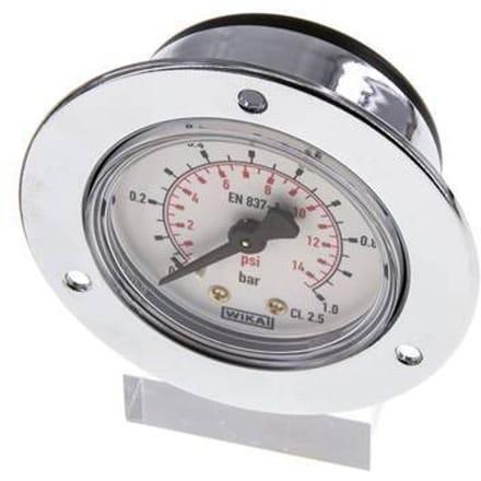 0..1 Bar Paneelmontage Manometer Staal/Messing 50 mm Klasse 2.5 (Voorflens) - MW0150SH-FP