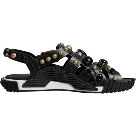 Dolce & Gabbana Zwarte Leren Studded Slippers Sandalen Schoenen
