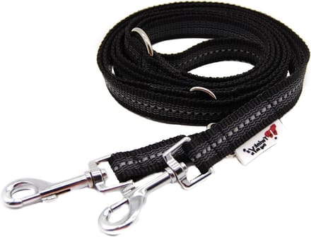 Dog Style Verstelbare hondenriem rubber zwart reflecterend 3 meter 20 mm breed Made in Germany