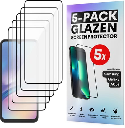 Screenprotector - Geschikt voor Samsung Galaxy A05 S - Gehard Glas - Full Cover Tempered Glass - Case Friendly - 5 Pack