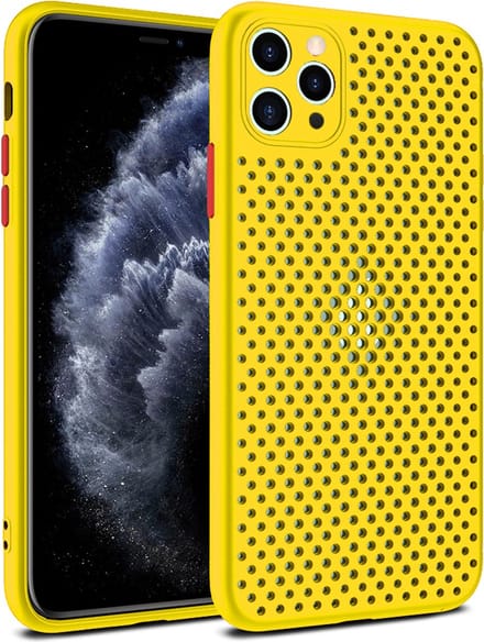 Smartphonica iPhone 11 Pro Max siliconen hoesje met gaatjes - Geel geschikt voor iPhone 11 Pro Max