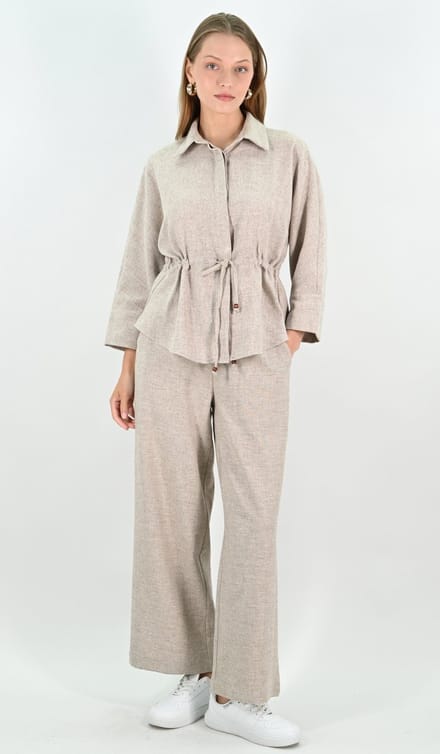 YesMooi - Safari Blouse van Linnenmix met taillekoord - S (36)