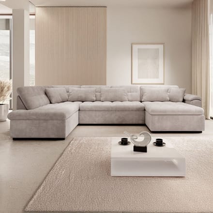 Meubella - Hoekbank Nicoreta - Beige ribstof - Rechts