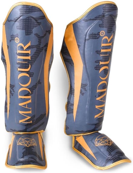 Kickboks Scheenbeschermers Grijs/Zwart/Goud - M