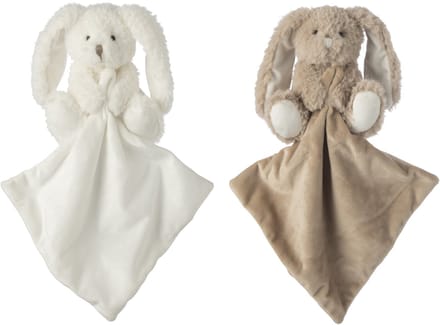 J-Line decoratie Konijn Doudou - polyester - wit/bei ge - set van 2