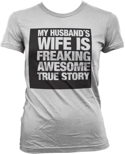 Dames Fun Tshirt -S- My Husband's Wife... Wit
