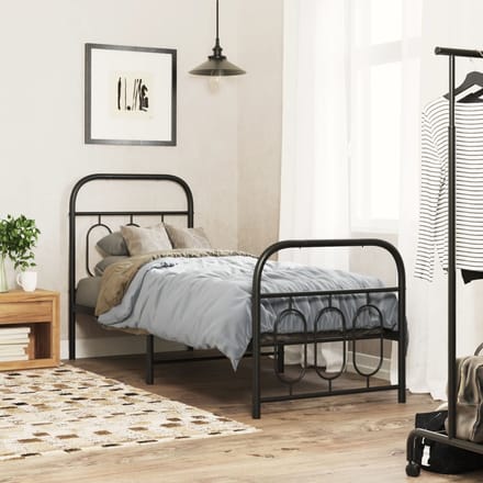 vidaXL - Bedframe - met - hoofd- - en - voeteneinde - metaal - zwart - 75x190 - cm