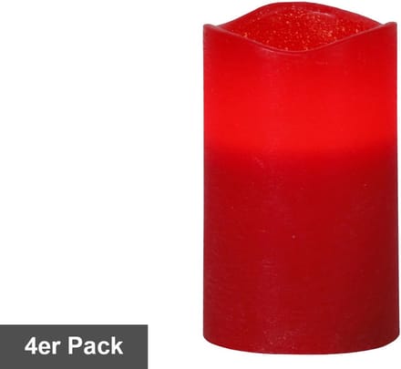 Star Trading kaarsenset mei, 4 stuks, pilaarkaarsen, was, rood, LED, timer, warm wit, 12,5 cm