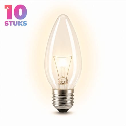 10x Kaarslamp Gloeilamp E27 - 25W - Warm Wit Licht (2700K) - 180 lm - 1 jaar - Dimbaar