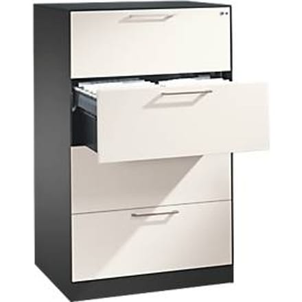 Hangmappenkast Asisto C 3000, 4 schuifladen, 2 rijen, B 800 mm, antraciet/wit