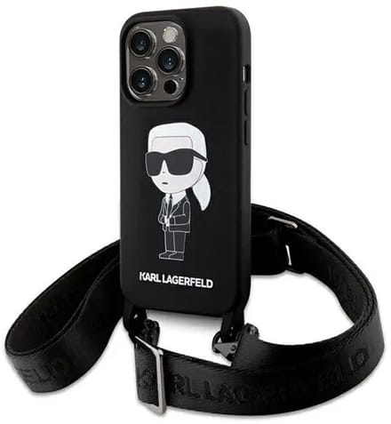 Karl Lagerfeld Back Cover - iPhone 15 Plus & 14 Plus - Zwart - Valbescherming & Wristband