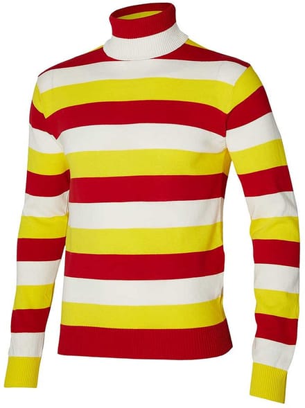 Apollo Carnaval verkleed trui Oeteldonk - coltrui - rood/wit/geel gestreept - dames / heren - turtleneck - Den Bosch M