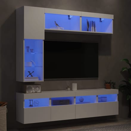 Vidaxl 7-Cz. Ensemble de meubles TV muraux avec éclairage LED, Blanc