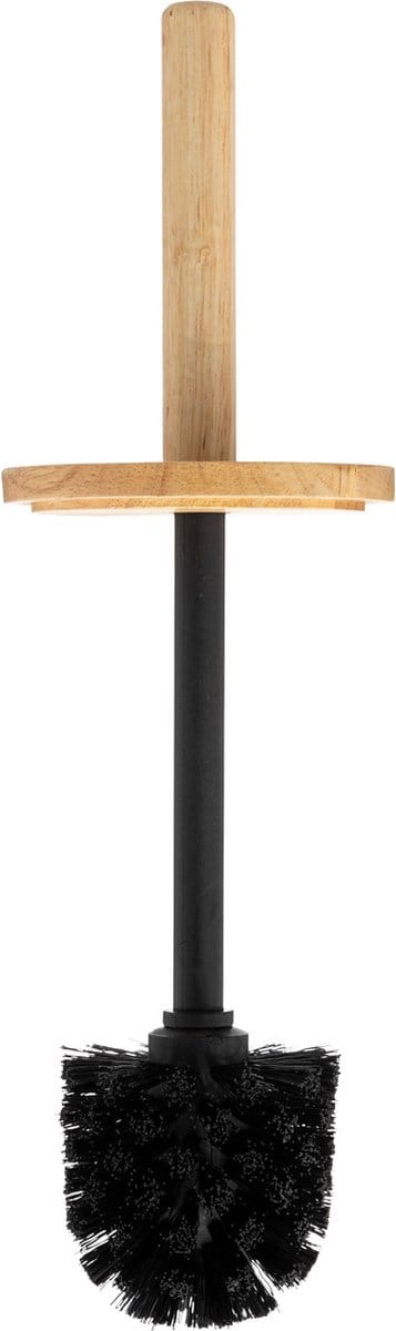 5Five WC-/toiletborstel met houder - zwart met marmer effect - kunststeen/bamboe - 38 cm