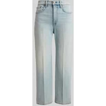 straight fit jeans van katoenmix met persplooien