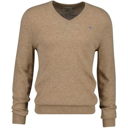 Gant Trui Extrafine Lambswool V-Neck Dark Sand Melange / male