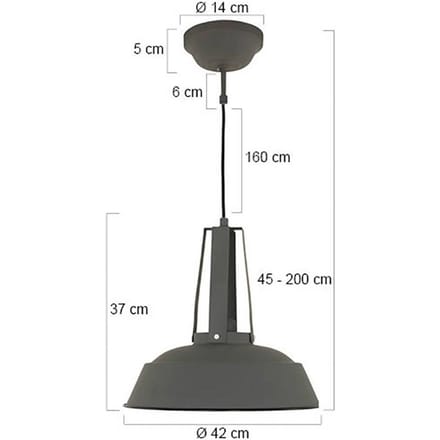 Hanglamp Eden Grijs 7704GR - Hoogteinstelbaar, E27 Fitting, Kunststof/Metaal, Industrieel Stijl - Mexlite