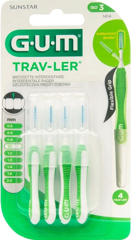 6x GUM Trav-Ler Ragers Groen 1.1mm blister à 4 stuks