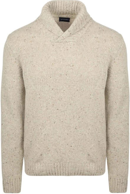 Suitable Trui Shawl Tweed Eco Wool Ecru - Maat M - Heren - Pullover