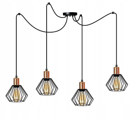 Hanglamp Diamant Spider Zwart/Koper E27 4x60W