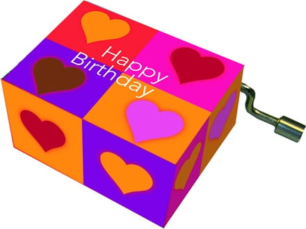 Fridolin muziekdoosje Happy Birthday - rectangles with hearts