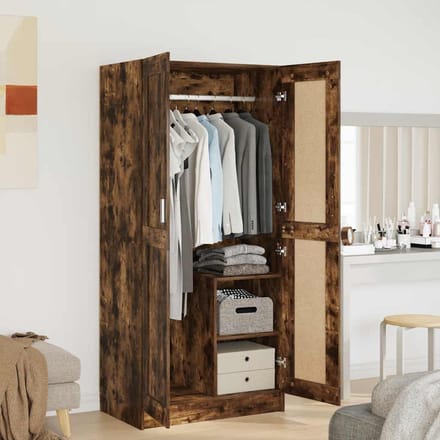vidaXL - Kledingkast - 82,5x51,5x180 - cm - bewerkt - hout - gerookt - eikenkleurig