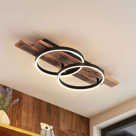 Lindby LED plafondlamp Sentoa, hout, 75 cm lang, 3.000 K