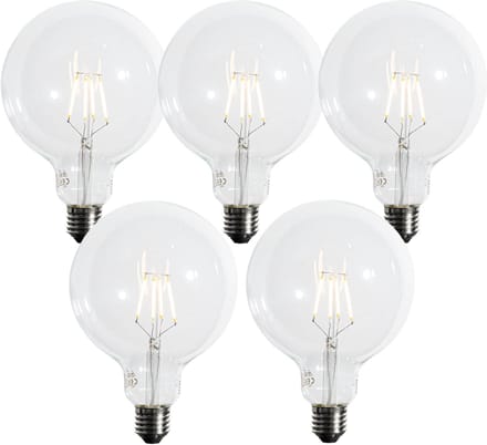 LUEDD Set van 5 E27 3-staps dimbaar LED spiraal filament G125 4W 450 lm 2700K