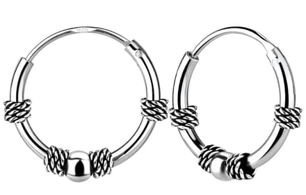 Joy|S - Zilveren Bali oorringen - geoxideerd - 12 mm  - t48