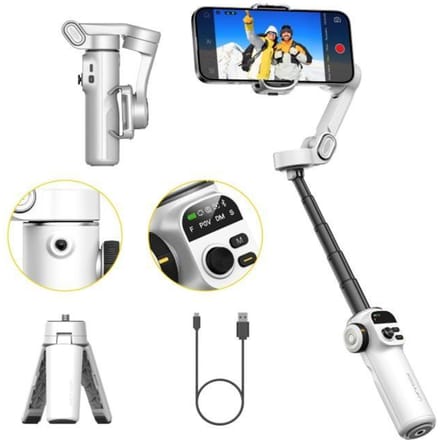 Merkloos Wit Smartphone Gimbal Statief met Selfie Stick & AI Tracking