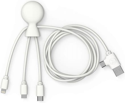Xoopar - Mr Bio LONG 3-in-1 Laadkabel – USB & USB-C naar Lightning, USB-C en Micro-USB – 1 Meter – Wit