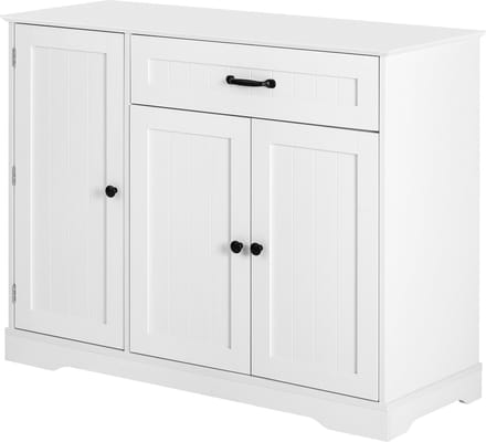 Modern, elegant dressoir met 3 deuren en een lade, buffetkast voor eetkamer, woonkamer en hal (wit)