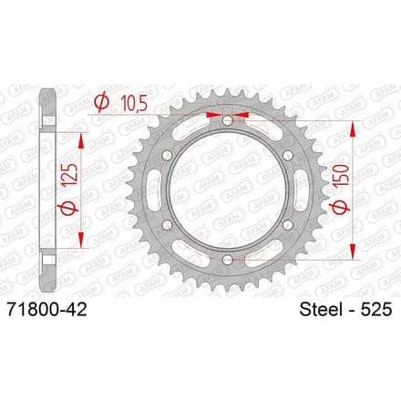 Stalen motortandwiel achteraan Afam 525 42 dents