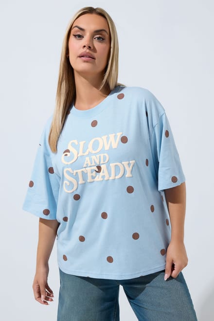 Limited Collection Blauw Tshirt Met Stippen 'Slow & Steady' Size 42