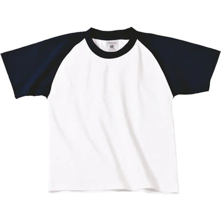 B&C Kids' Base-ball T-shirt CGTK350 - White / Navy - 3/4 ans