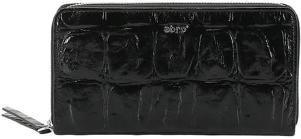 abro Leren portemonnee Leather Maxi Cocco Zip Wallet Black / Nickel zwart