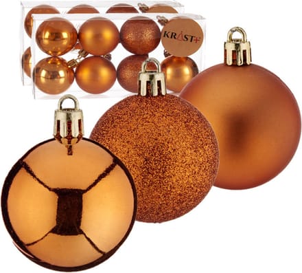 Krist+ Kerstballen - 24x ST - oranje - kunststof - 5 cm - glitter - mat - glans