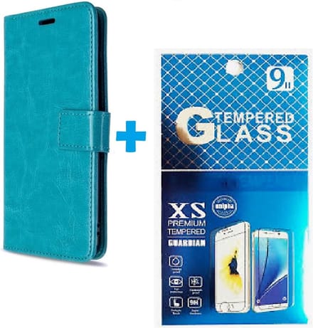 Portemonnee Book Case Hoesje + 2x Screenprotector Glas Geschikt voor: Motorola One Hyper  turquoise