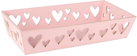 Dekoratief | Bakje m/hartjes, roze, hout, 30x15x6cm | A260234