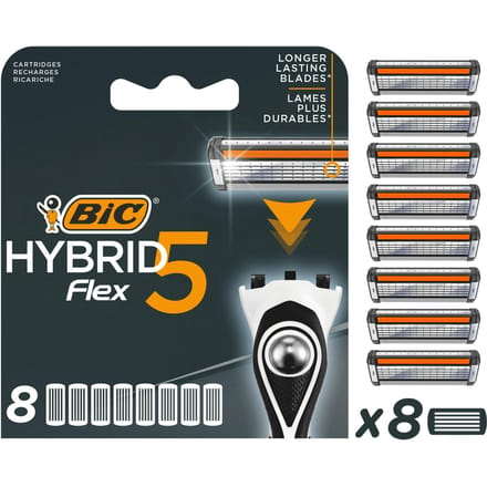 BIC Hybrid 5 Flex - Scheermesjes - Voor Mannen - 8 Navullingen - Heren Scheermes met 5 Titanium Scheerbladen - 8 Stuks