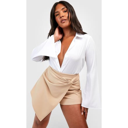 boohoo Dames Plus Knot Detail Wrap Skort | Stone | Maat: 28