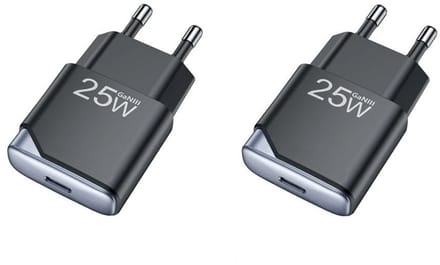 2 stuks OneOne 25W snellader met USB C poort. PD PPS Quick Charge lader. Platte GAN oplader adapter past op JBL LIVE 300TWS, Pulse 4, Quantum 400, Quantum 600, Quantum 800, Quantum ONE, Reflect Mini NC